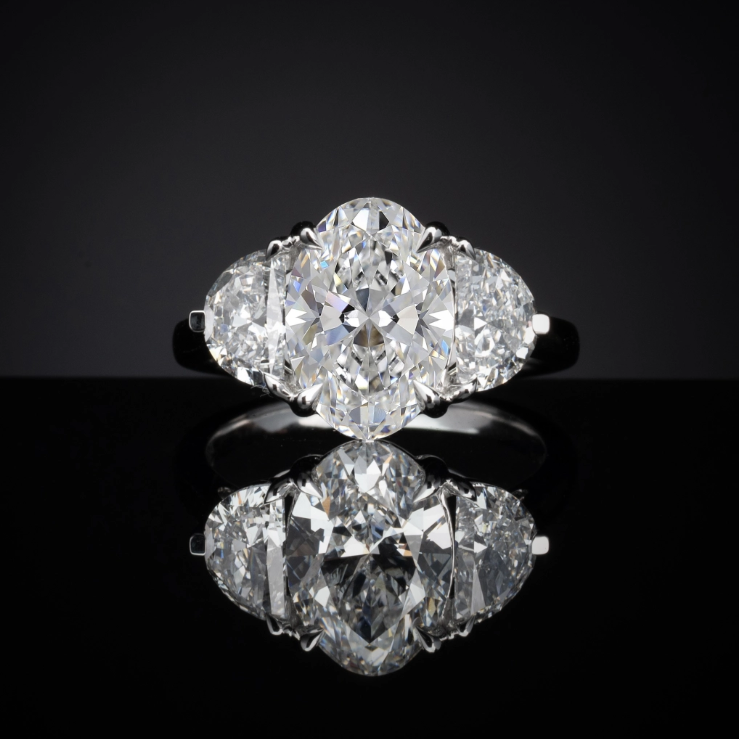 Lab-Grown 1.61 Carat Oval D-VVS2 Diamond Platinum Three Stones Ring