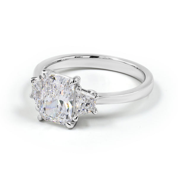 Lab-Grown 2.71 Carat Radiant E-VS1 Diamond 14K White Gold 3 Stones Ring