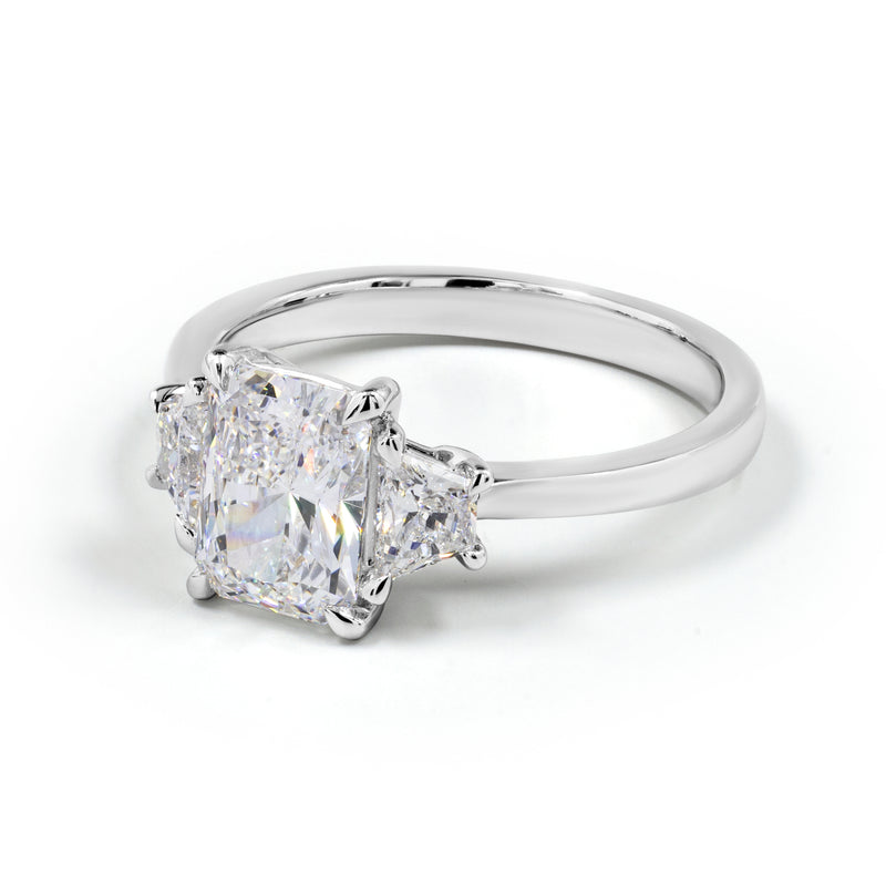 Lab-Grown 2.21 Carat Radiant F-VVS2 Diamond 14K White Gold 3 Stones Ring