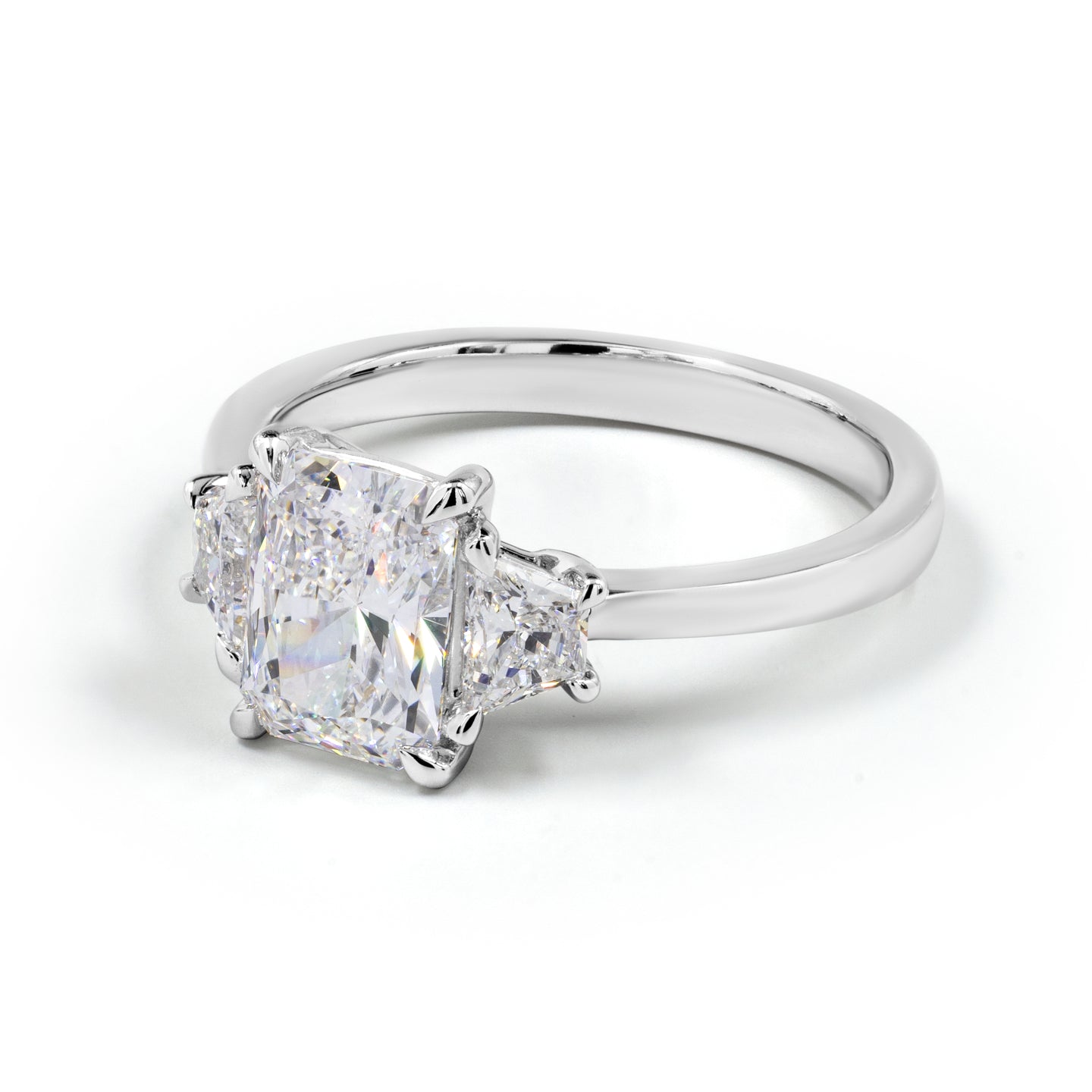 Lab-Grown 5.16 Carat Radiant F-VVS2 Diamond 14K White Gold 3 Stones Ring