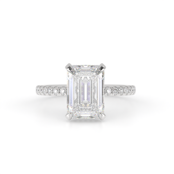 Lab-Grown 1.43 Carat Emerald D-VVS2 Diamond 14K White Gold Hidden Halo Ring
