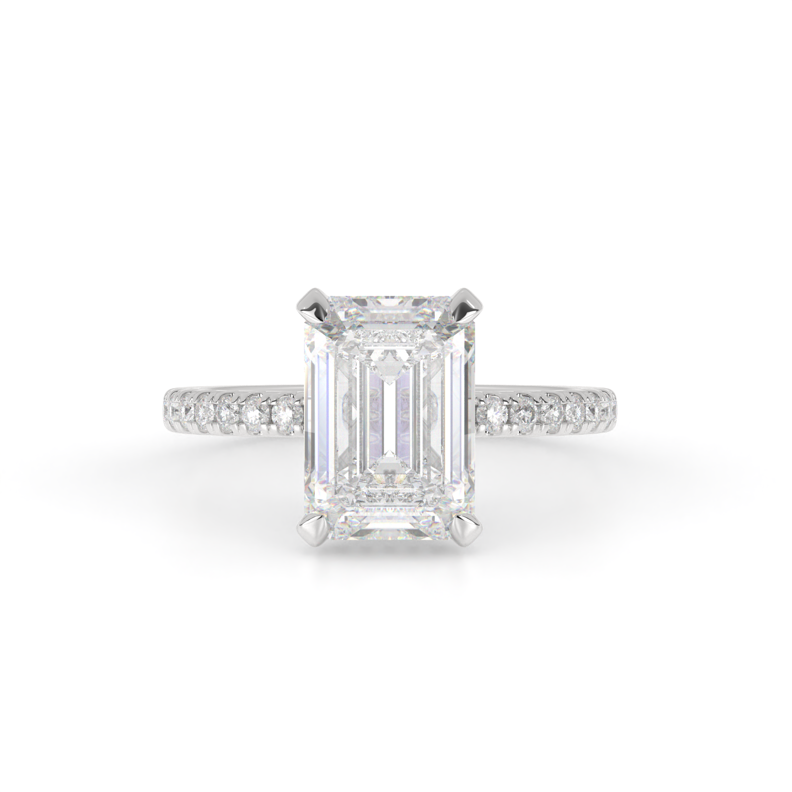Lab-Grown 2.01 Carat Emerald E-F-VS1 Diamond 14K White Gold Hidden Halo Ring
