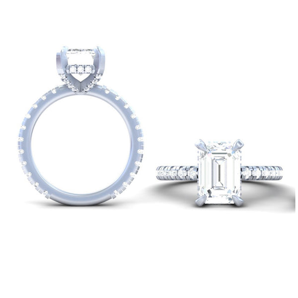 Lab-Grown 5.04 Carat Emerald E-VVS2 Diamond 14K White Gold Hidden Halo Ring