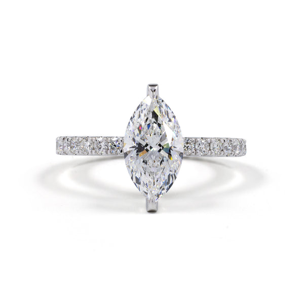 Lab-Grown 4.04 Carat Marquise F-VS1 Diamond 14K White Gold Hidden Halo Ring