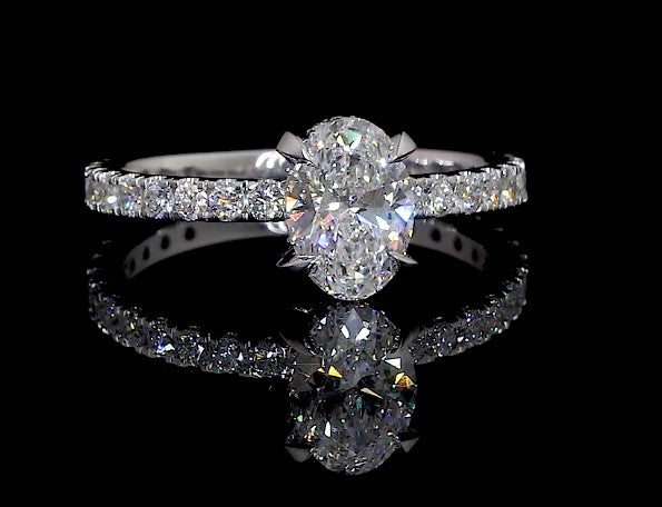 Lab-Grown 2.86 Carat Oval D-VS1 Diamond 14K White Gold Hidden Halo Ring