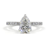 Lab-Grown 9.72 Carat Pear E-VVS2 Diamond 14K White Gold Hidden Halo Ring