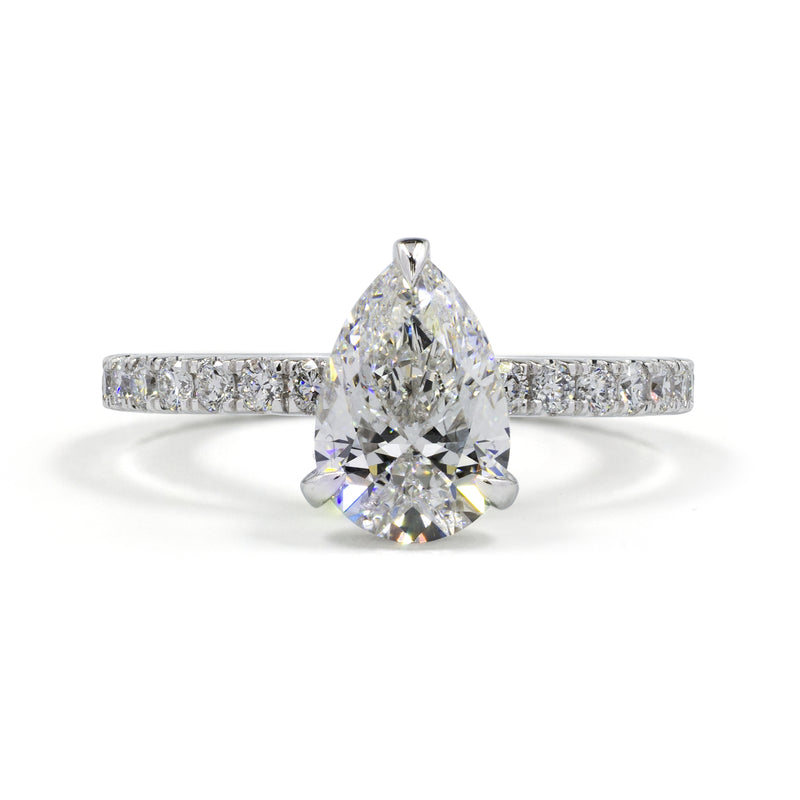 Lab-Grown 9.72 Carat Pear E-VVS2 Diamond 14K White Gold Hidden Halo Ring