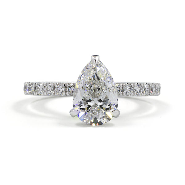 Lab-Grown 3.72 Carat Pear E-VS1 Diamond 14K White Gold Hidden Halo Ring