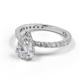 Lab-Grown 9.72 Carat Pear E-VVS2 Diamond 14K White Gold Hidden Halo Ring