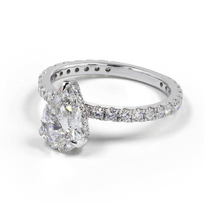 Lab-Grown 9.72 Carat Pear E-VVS2 Diamond 14K White Gold Hidden Halo Ring