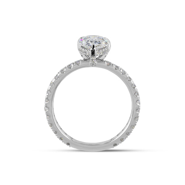 Lab-Grown 3.72 Carat Pear E-VS1 Diamond 14K White Gold Hidden Halo Ring