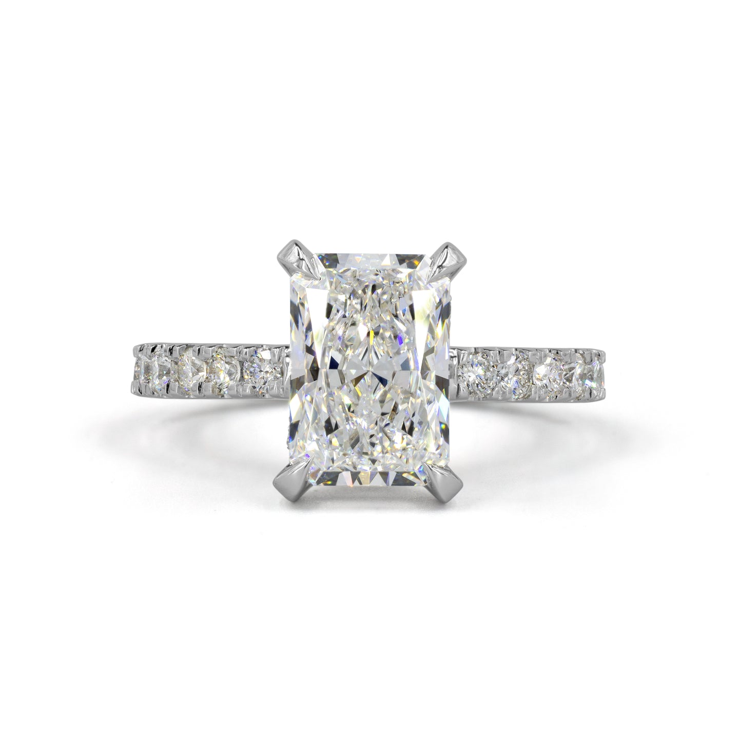 Lab-Grown 10.5 Carat Radiant E-VS1 Diamond 14K White Gold Hidden Halo Ring