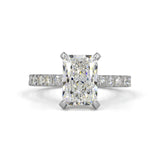 Lab-Grown 10.54 Carat Radiant F-VVS2 Diamond 14K White Gold Hidden Halo Ring