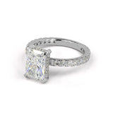 Lab-Grown 1.35 Carat Radiant E-VS1 Diamond 14K White Gold Hidden Halo Ring