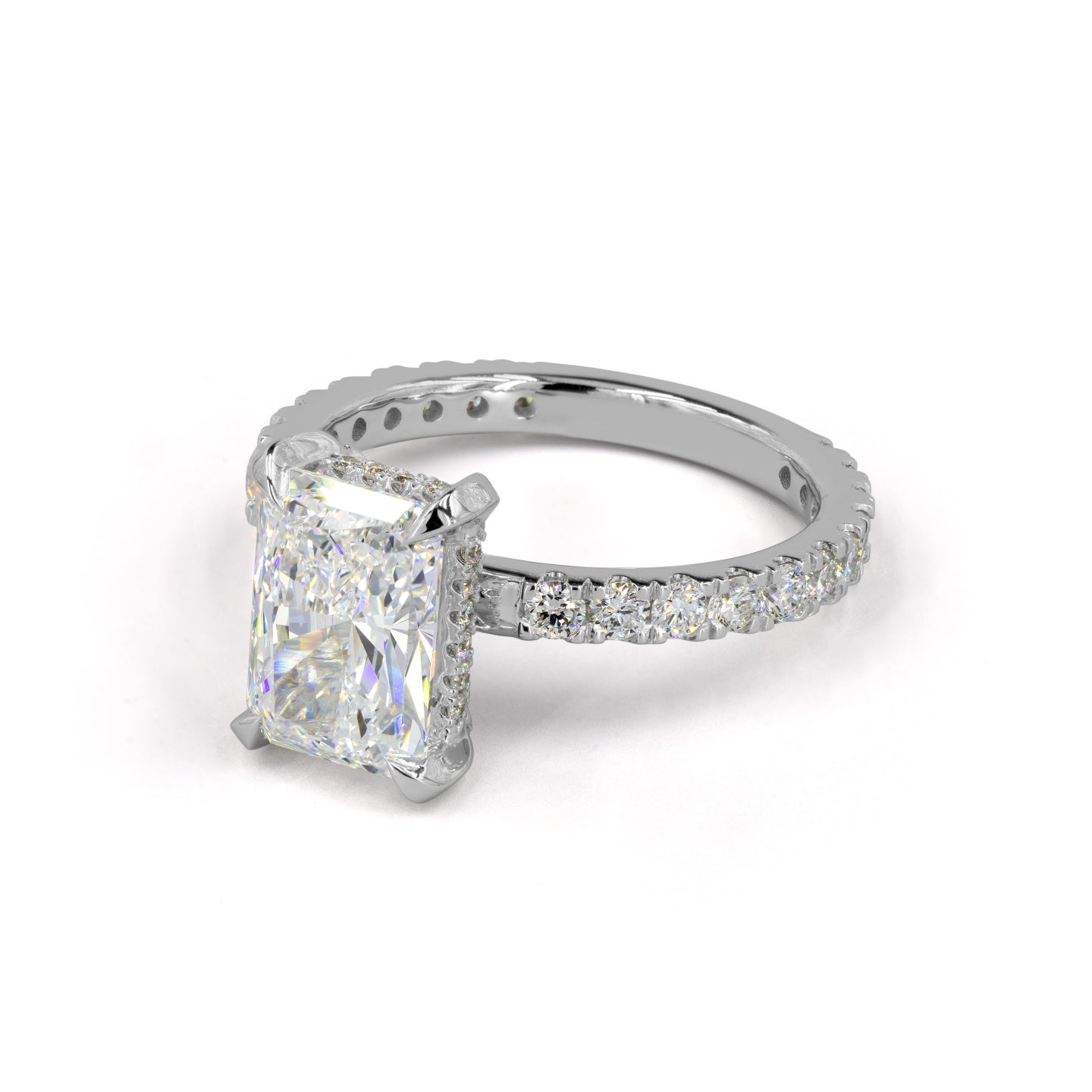 Lab-Grown 1.35 Carat Radiant D-VVS2 Diamond 14K White Gold Hidden Halo Ring