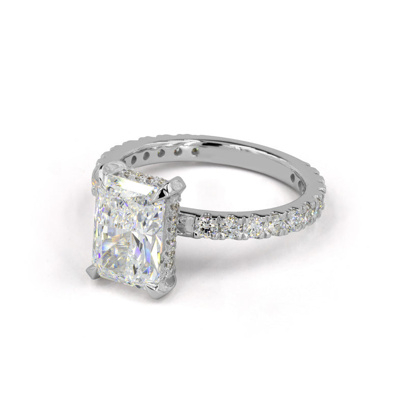 Lab-Grown 4.52 Carat Radiant D-VS1 Diamond 14K White Gold Hidden Halo Ring