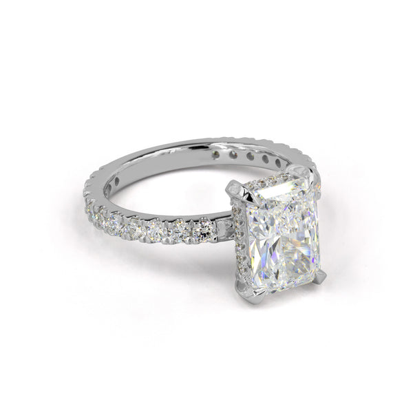 Lab-Grown 1.43 Carat Radiant E-VS1 Diamond 14K White Gold Hidden Halo Ring