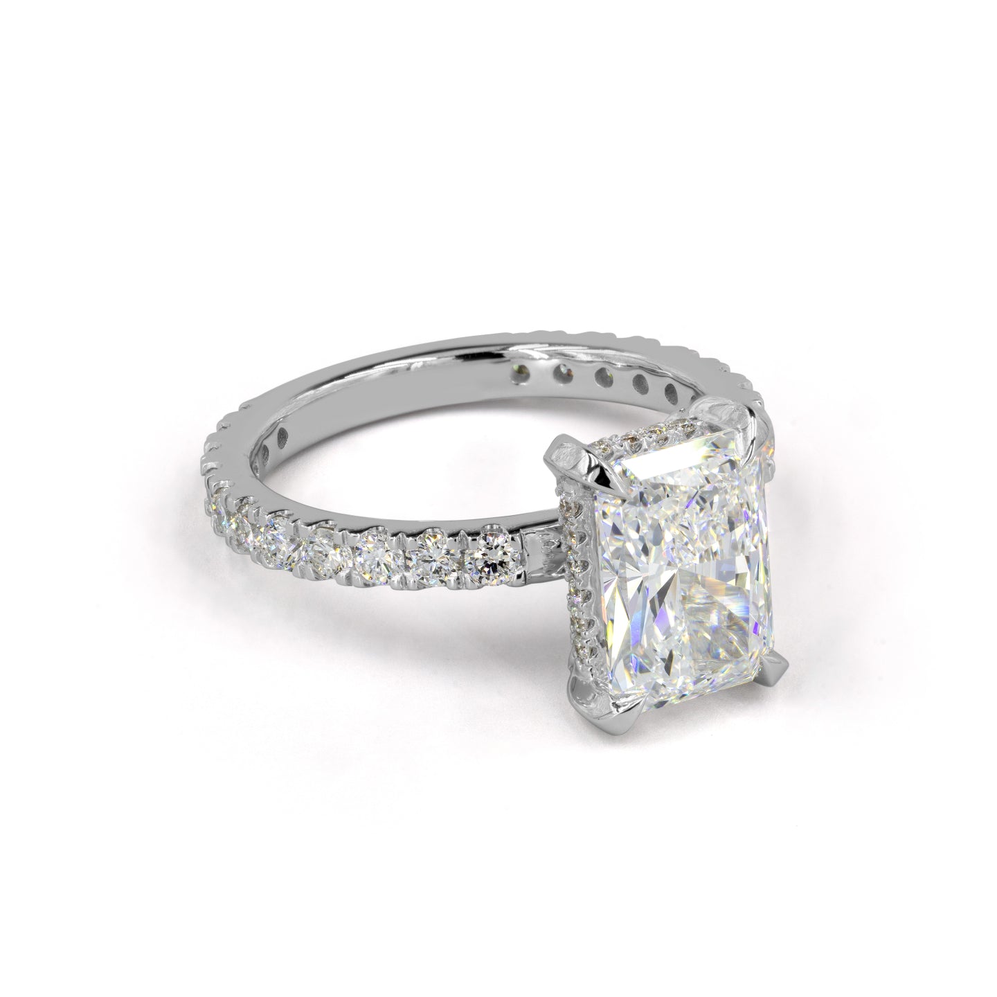 Lab-Grown 1.35 Carat Radiant D-VVS2 Diamond 14K White Gold Hidden Halo Ring