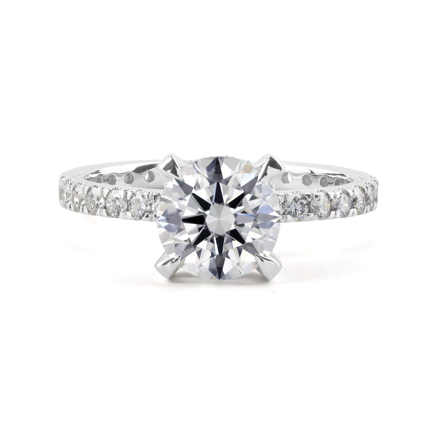Lab-Grown 1.68 Carat Round E-F-VS2 Diamond 14K White Gold Hidden Halo Ring