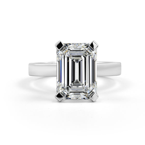 Lab-Grown 5.07 Carat Emerald F-VS2 Diamond 14K White Gold Solitaire Ring