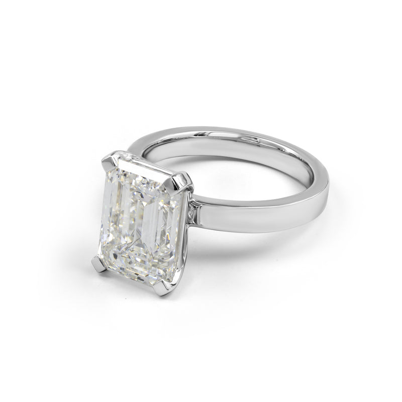 Lab-Grown 5.08 Carat Emerald F-VS2 Diamond 14K White Gold Solitaire Ring
