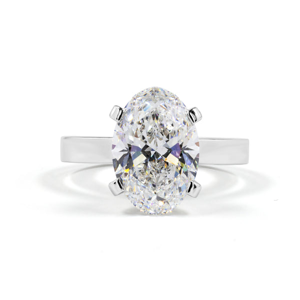 Lab-Grown 3.07 Carat Oval F-VVS2 Diamond 14K White Gold Solitaire Ring