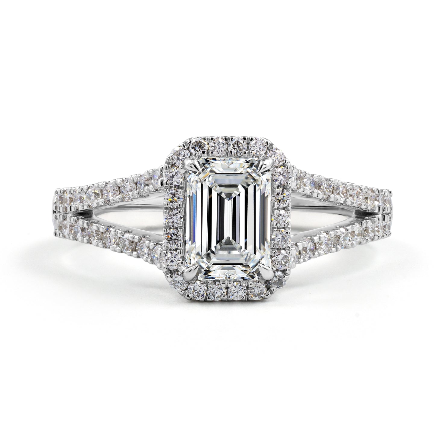 Lab-Grown 1.96 Carat Emerald F-VS1 Diamond Platinum Split Shank Ring
