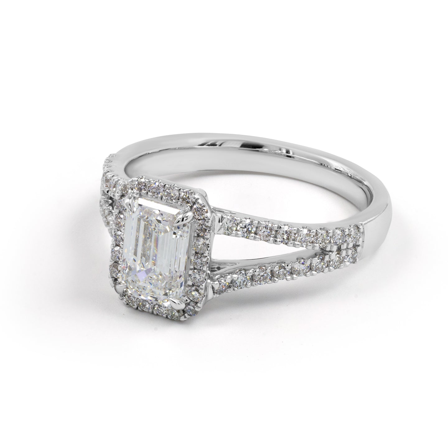 Lab-Grown 1.96 Carat Emerald F-VS1 Diamond Platinum Split Shank Ring