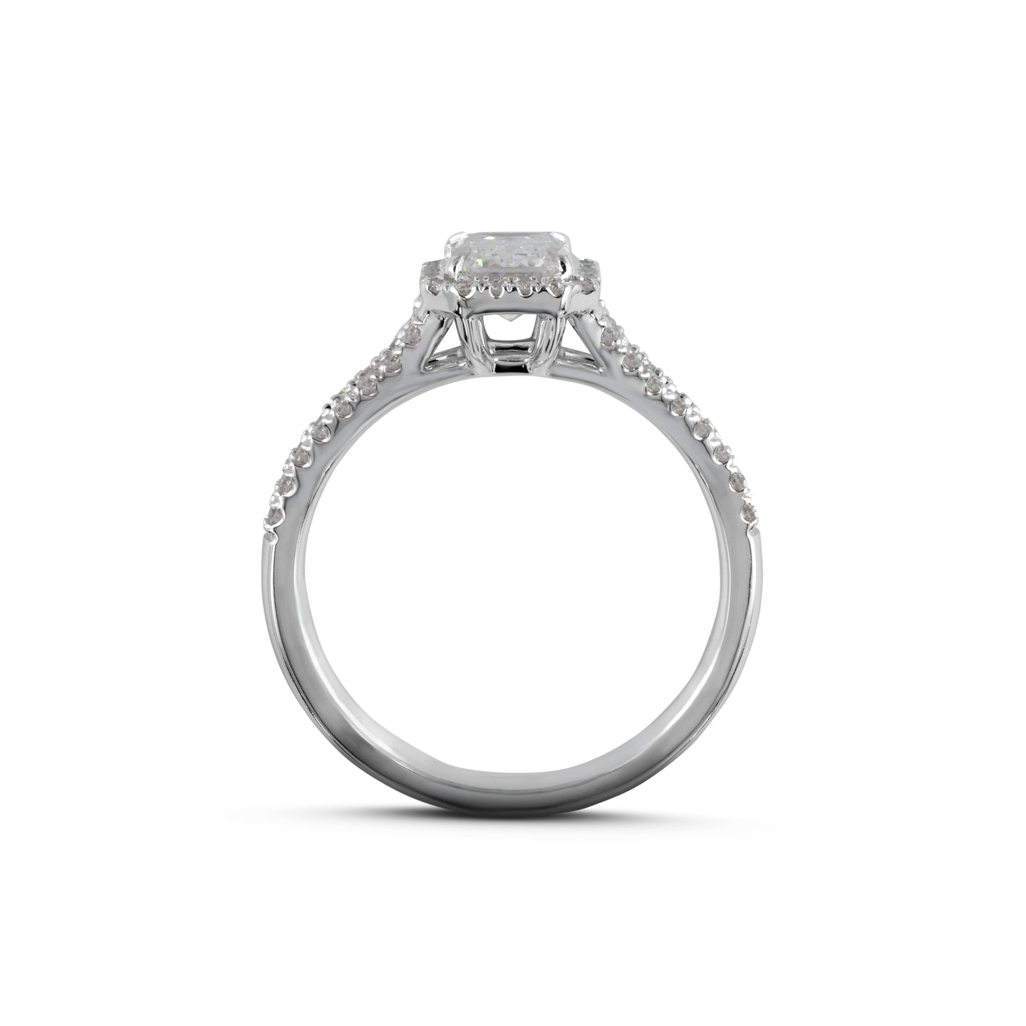 Lab-Grown 4.04 Carat Emerald D-VVS2 Diamond 14K White Gold Split Shank Ring