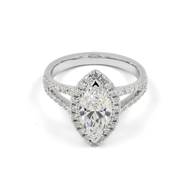 Lab-Grown 2.04 Carat Marquise D-VS1 Diamond 14K White Gold Split Shank Ring