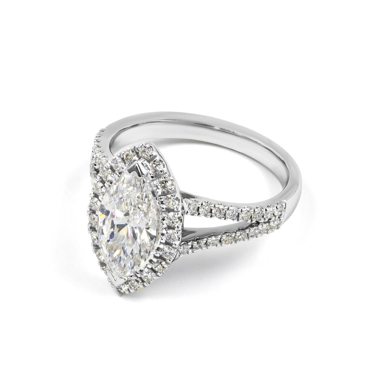 Lab-Grown 3.82 Carat Marquise D-VVS2 Diamond 14K White Gold Split Shank Ring