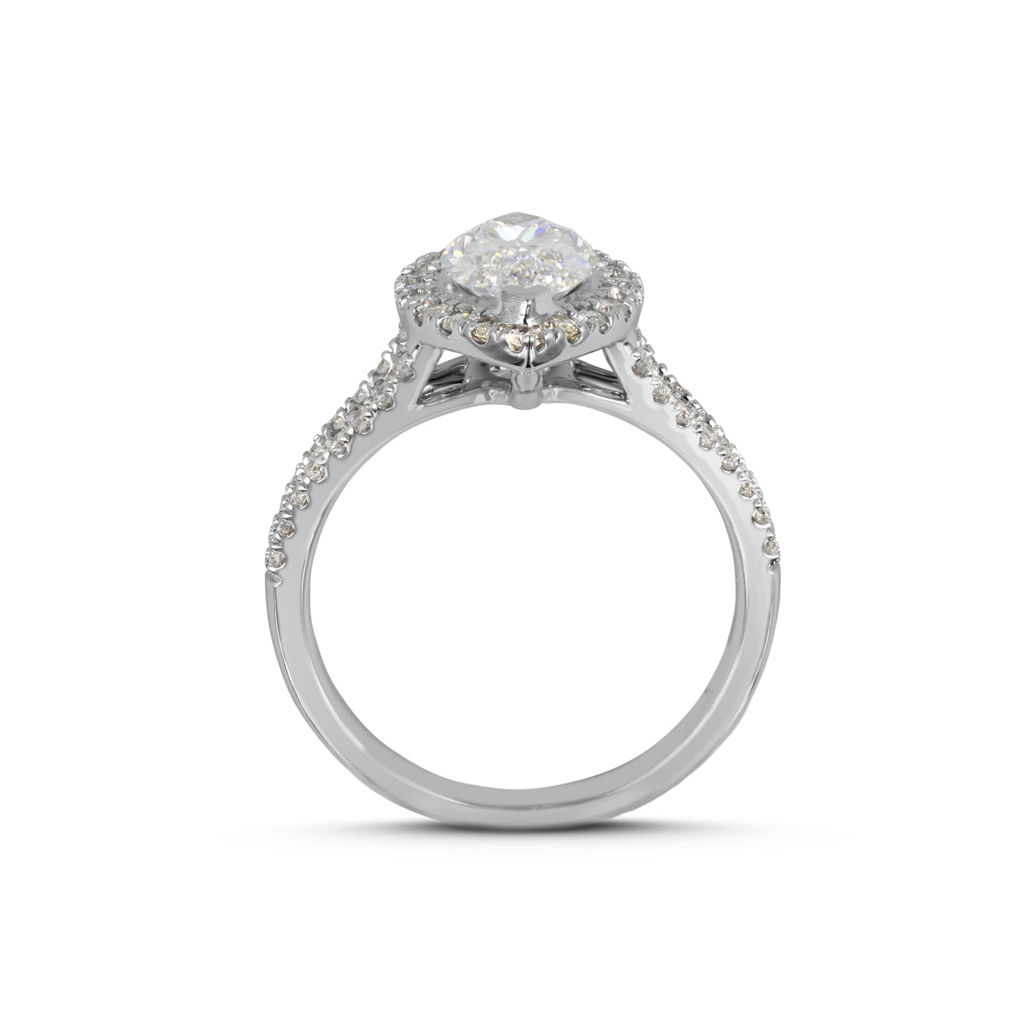 Lab-Grown 1.41 Carat Marquise D-VVS2 Diamond 14K White Gold Split Shank Ring