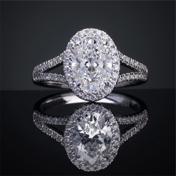 Lab-Grown 3.77 Carat Oval E-VS1 Diamond 14K White Gold Split Shank Ring