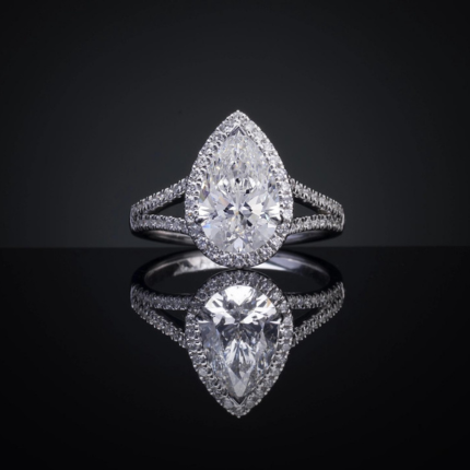 Lab-Grown 2.03 Carat Pear E-VS2 Diamond 14K White Gold Split Shank Ring