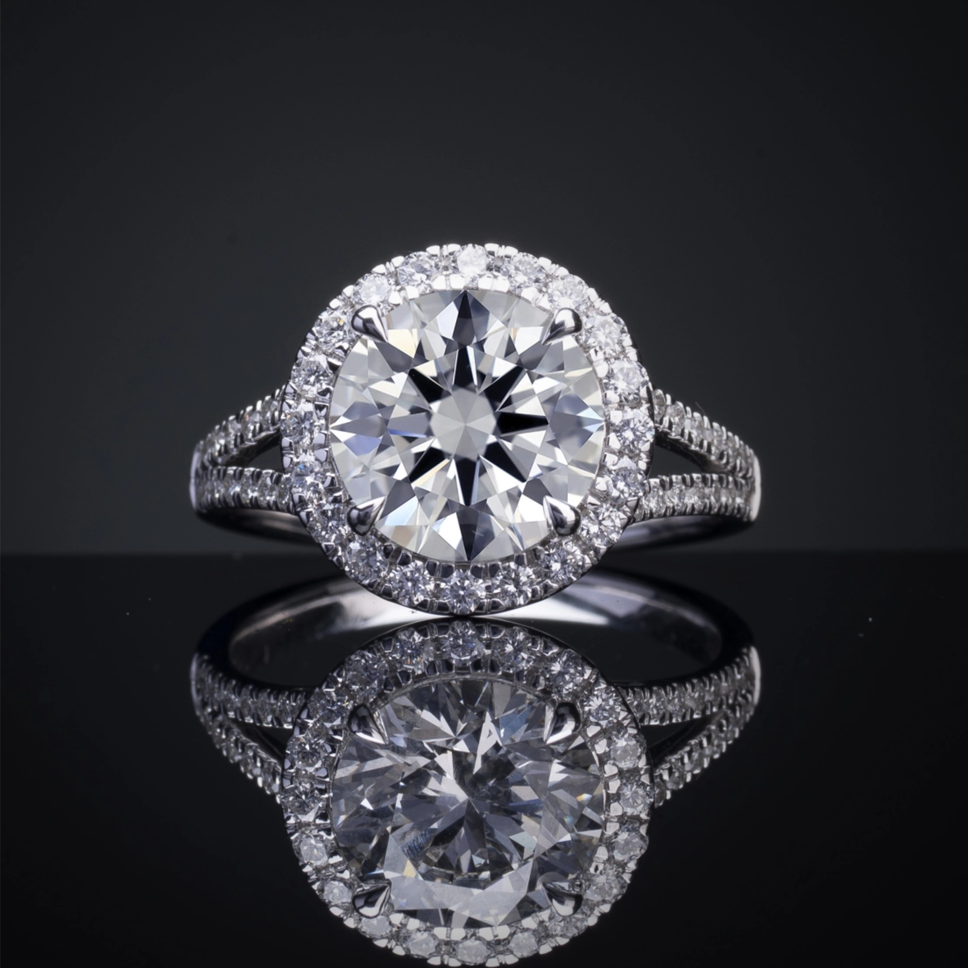 Lab-Grown 4.96 Carat Round D-VVS1 Diamond 14K White Gold Split Shank Ring