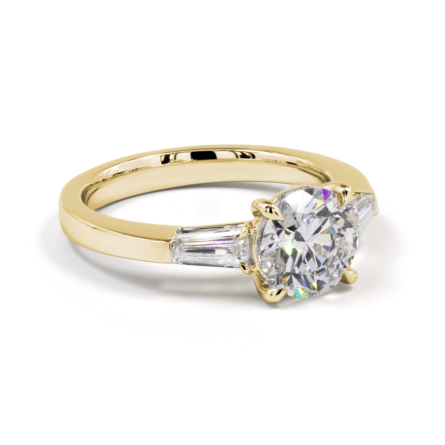 Lab-Grown 2.41 Carat Round D-VS2 Diamond 14K Yellow Gold Three Stones Ring