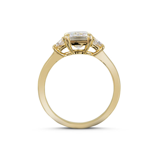 Lab-Grown 2.07 Carat Emerald D-VVS2 Diamond 14K Yellow Gold 3 Stones Ring