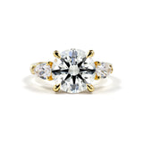 Lab-Grown 4.83 Carat Round D-VVS2 Diamond 14K Yellow Gold 3 Stones Ring