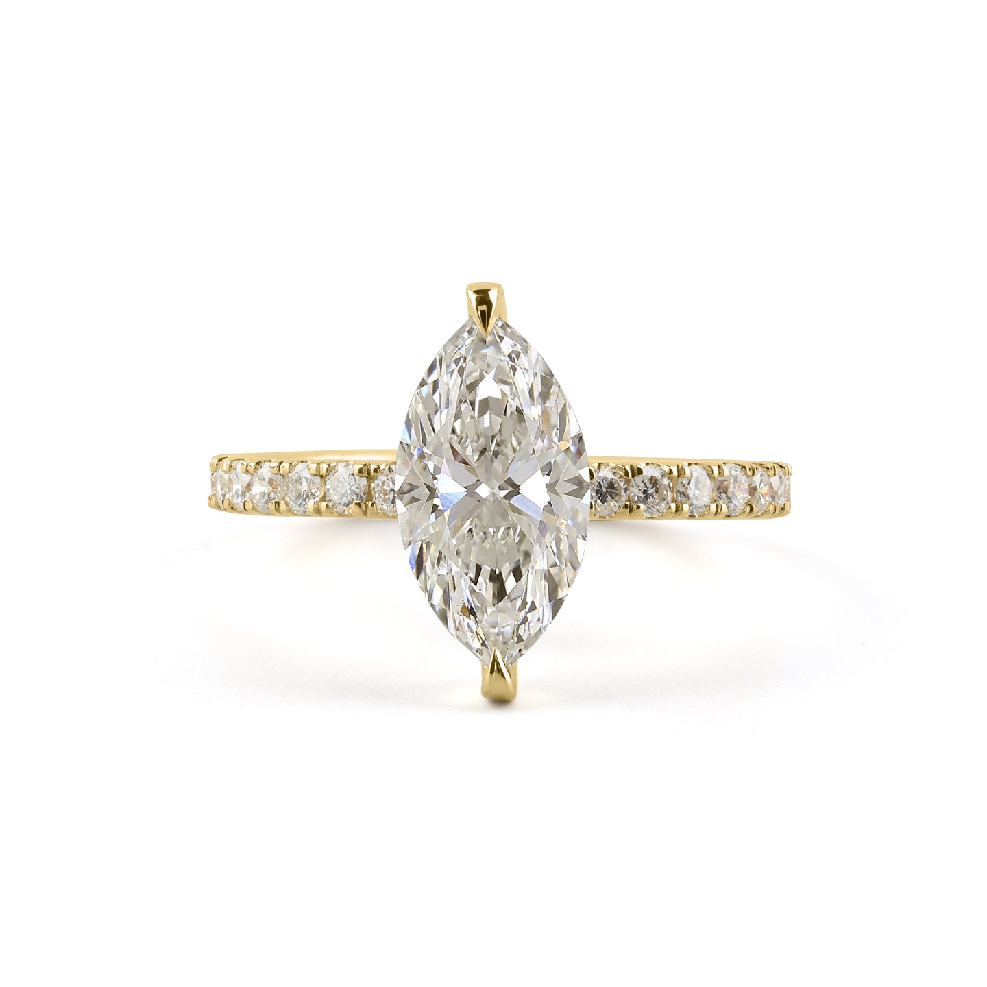 Lab-Grown 1.77 Carat Marquise D-VS1 Diamond 14K Yellow Gold Hidden Halo Ring