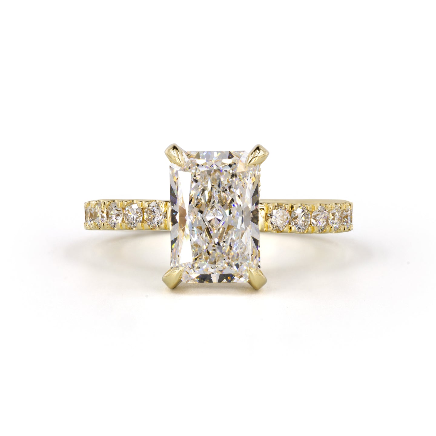 Lab-Grown 1.43 Carat Radiant D-VVS2 Diamond 14K Yellow Gold Hidden Halo Ring