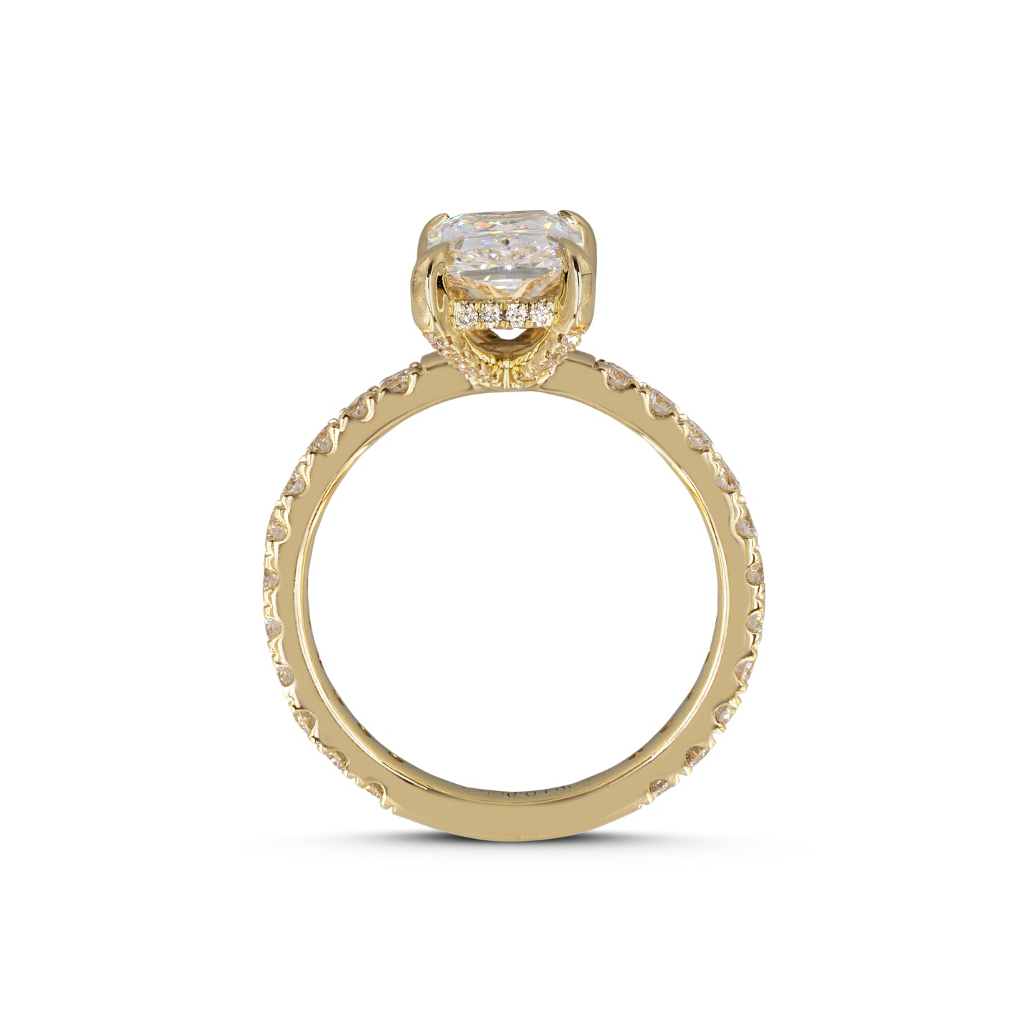 Lab-Grown 4.58 Carat Radiant D-VVS2 Diamond 14K Yellow Gold Hidden Halo Ring