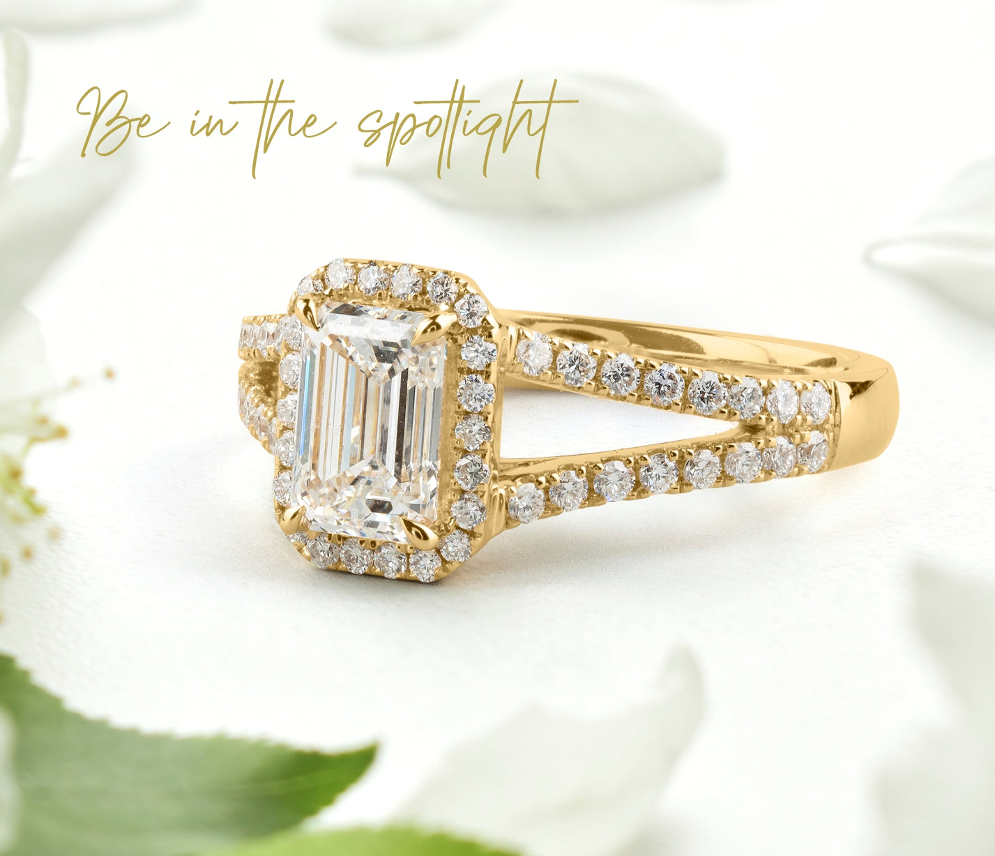 Lab-Grown 2.06 Carat Emerald D-VVS2 Diamond 14K Yellow Gold Split Shank Ring