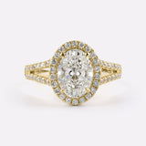 Lab-Grown 2.51 Carat Oval E-VVS2 Diamond 14K Yellow Gold Split Shank Ring