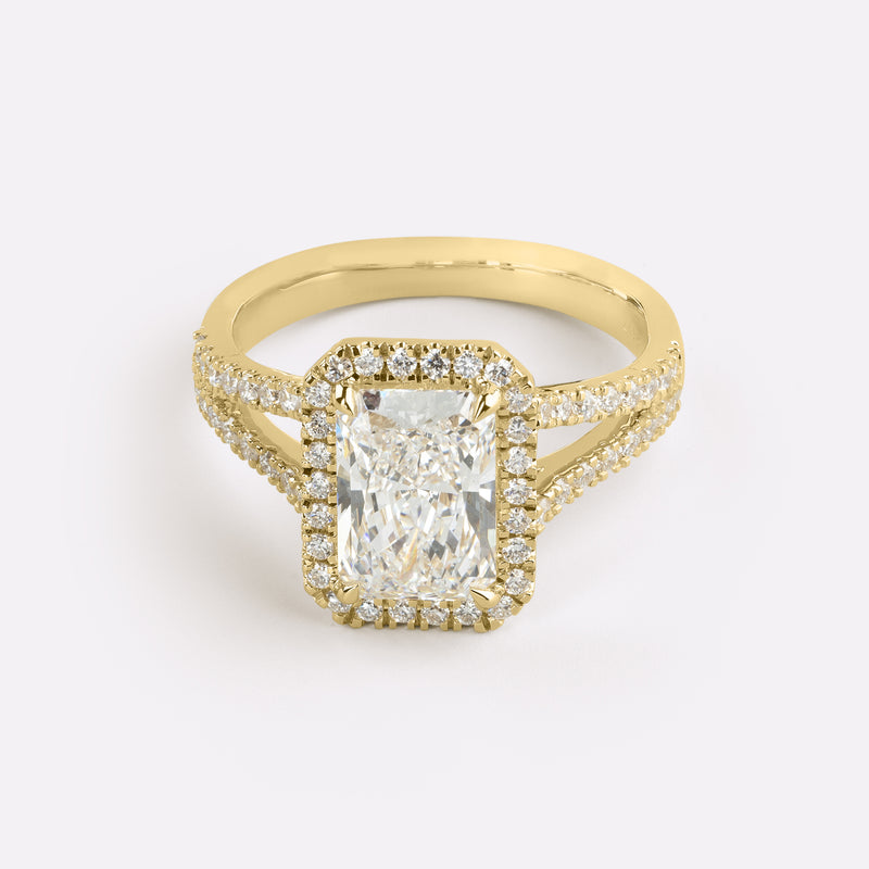 Lab-Grown 1.97 Carat Radiant D-VVS2 Diamond 14K Yellow Gold Split Shank Ring