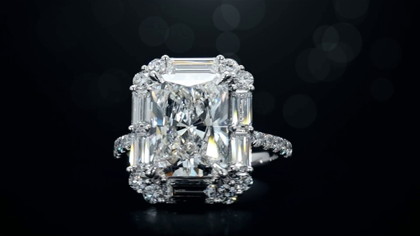 Lab-Grown 5.57 Carat Radiant F-VS1 Diamond 14K White Gold Special Ring