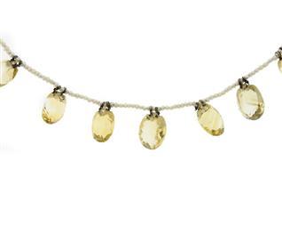 9.3-11.8 MM Citrine and 1.5-1.8MM Pearl 14 Karat Yellow Gold Beed Necklace