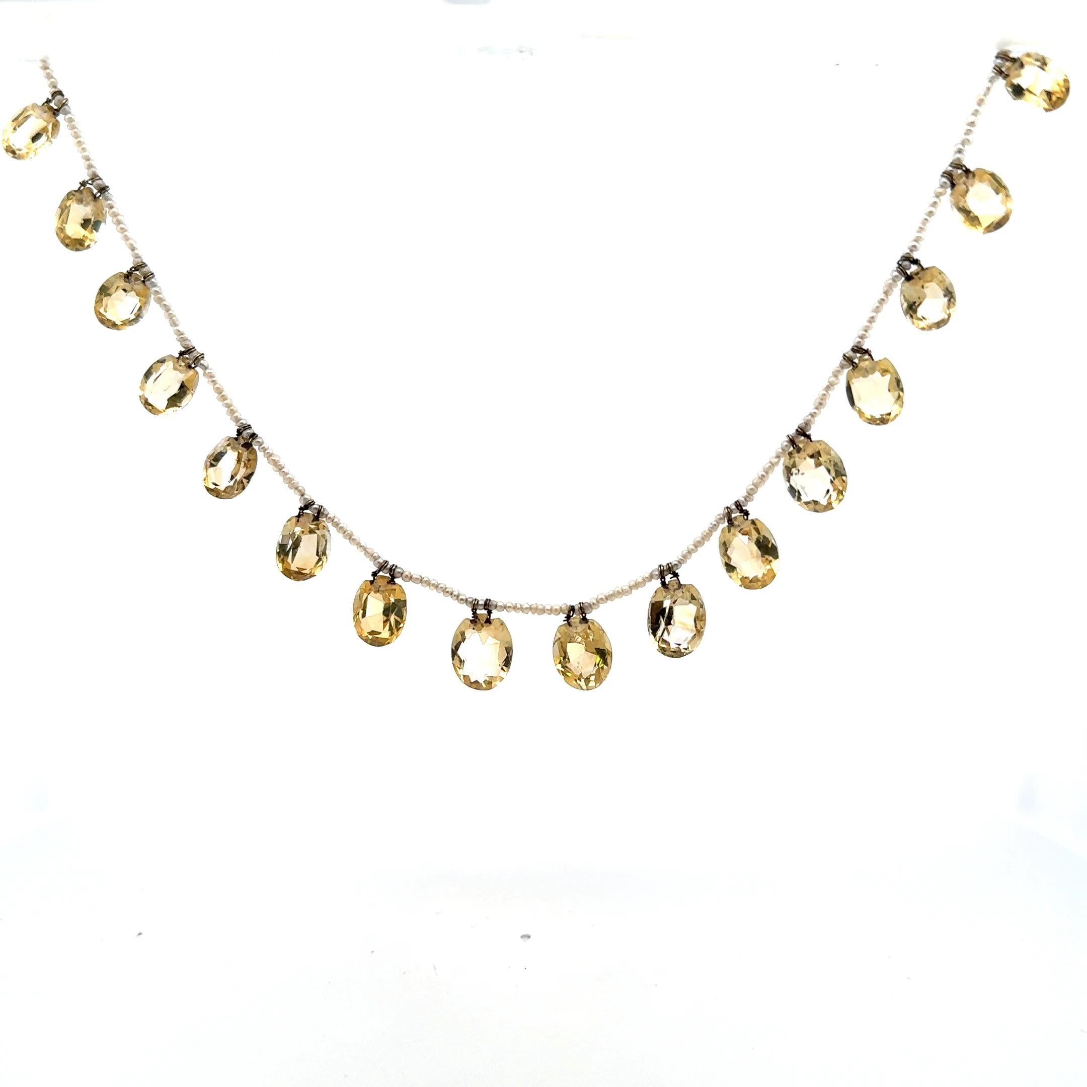 9.3-11.8 MM Citrine and 1.5-1.8MM Pearl 14 Karat Yellow Gold Beed Necklace