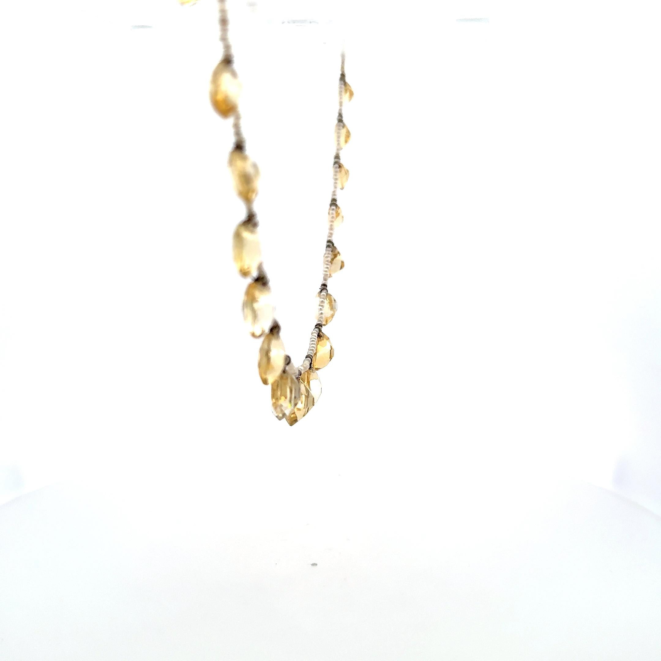 9.3-11.8 MM Citrine and 1.5-1.8MM Pearl 14 Karat Yellow Gold Beed Necklace