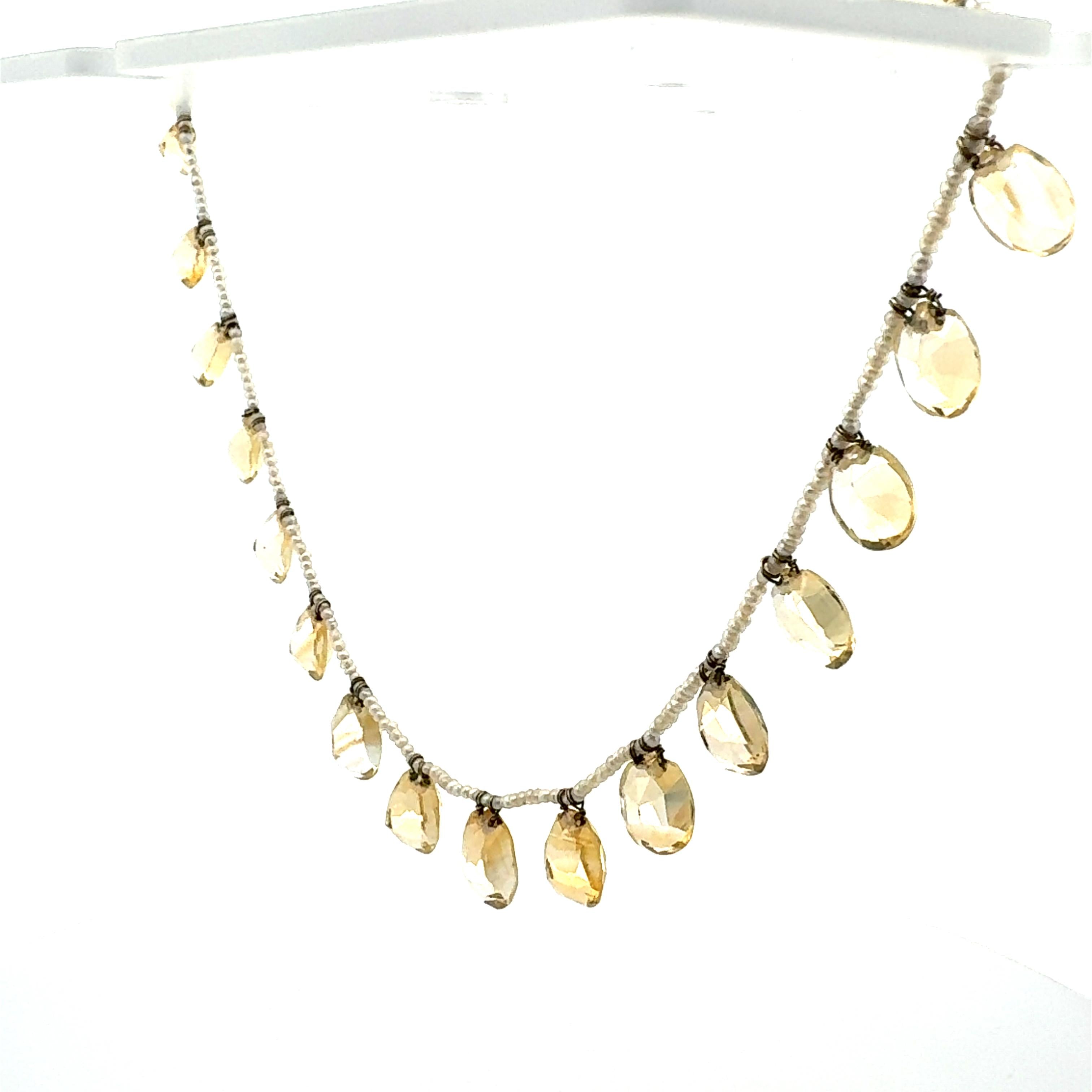 9.3-11.8 MM Citrine and 1.5-1.8MM Pearl 14 Karat Yellow Gold Beed Necklace