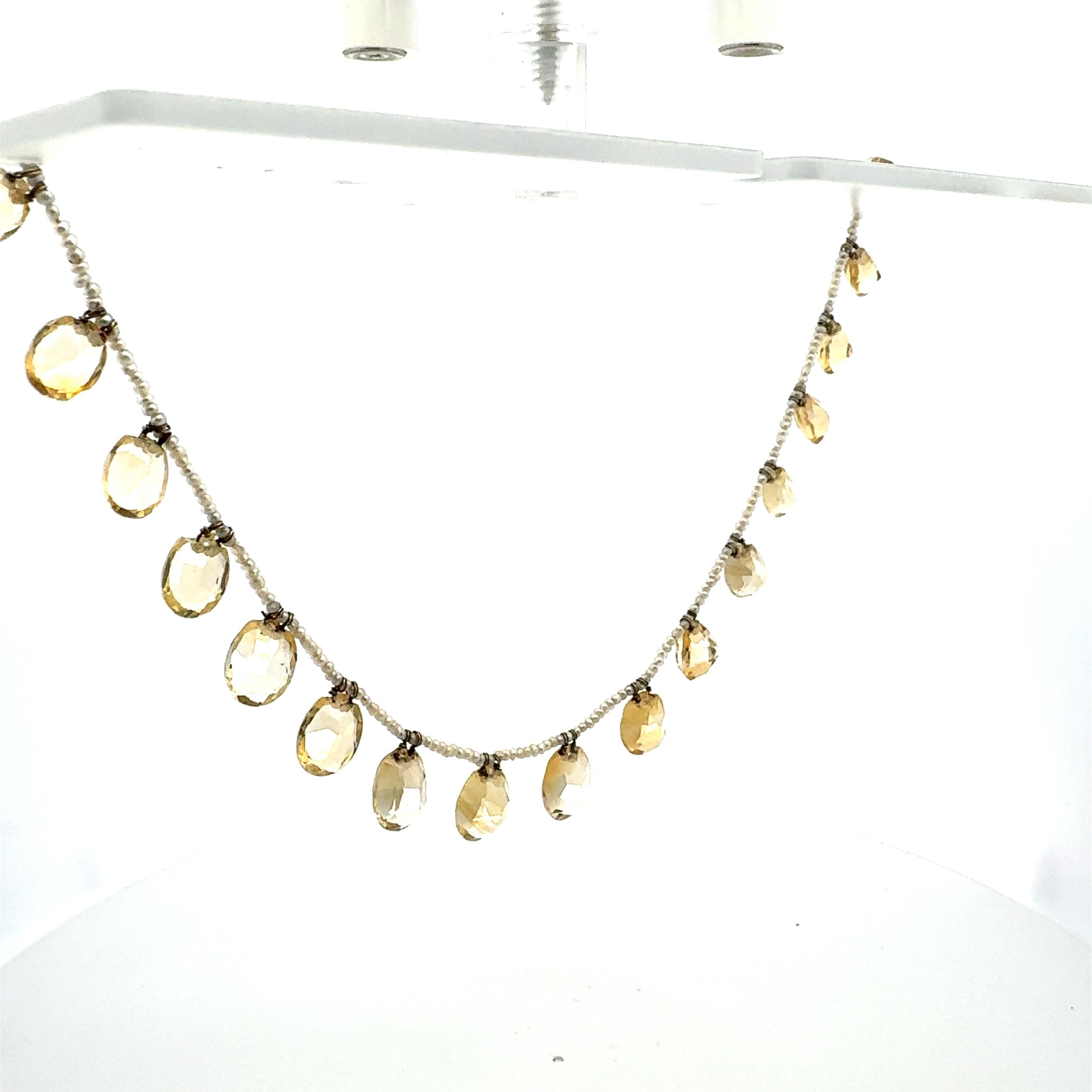9.3-11.8 MM Citrine and 1.5-1.8MM Pearl 14 Karat Yellow Gold Beed Necklace